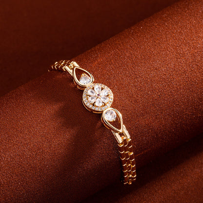 Zircon inlaid pattern 18K gold-plated watch bracelet