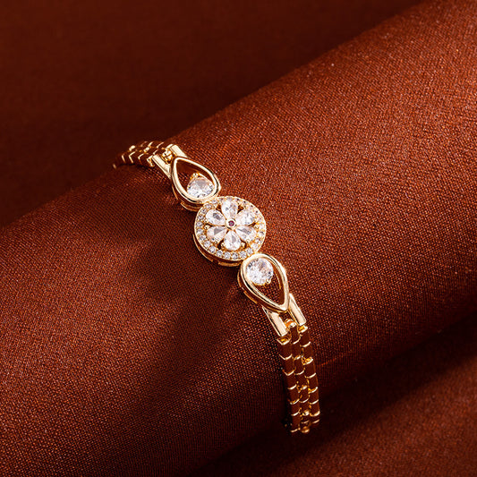 Zircon inlaid pattern 18K gold-plated watch bracelet