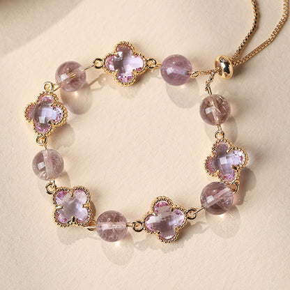 Beibeifu Original Natural crystal Four-leaf Clover Alloy bracelet