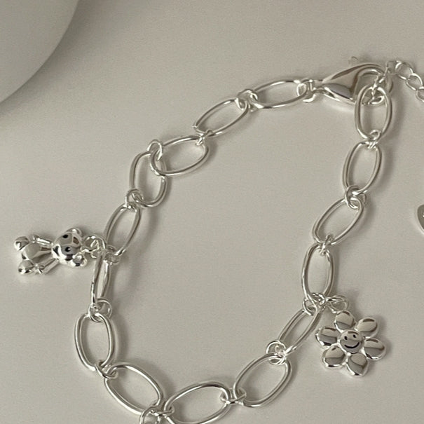 S925 sterling silver graffiti smiling face Flower bear bracelet