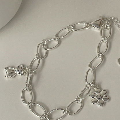 S925 sterling silver graffiti smiling face Flower bear bracelet